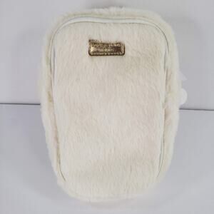 Bath & Body Works Cream Faux Fur Crossbody Makeup Bag Purse Sling Gold Strap